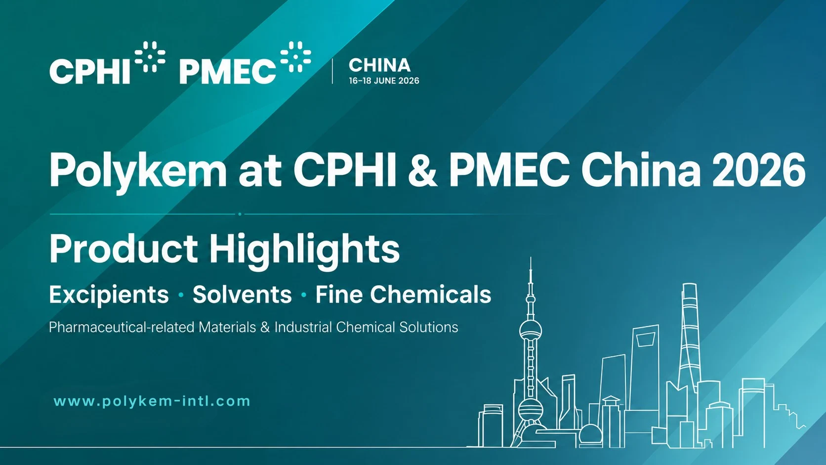 Продуктови акценти на Polykem за CPHI & PMEC Китай 2026: Помощни вещества, разтворители и фини химикали